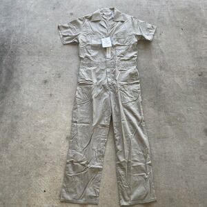 Walls Coveralls 40 Regular Master Made Tan Mechanic Work Wear Short Sleeve